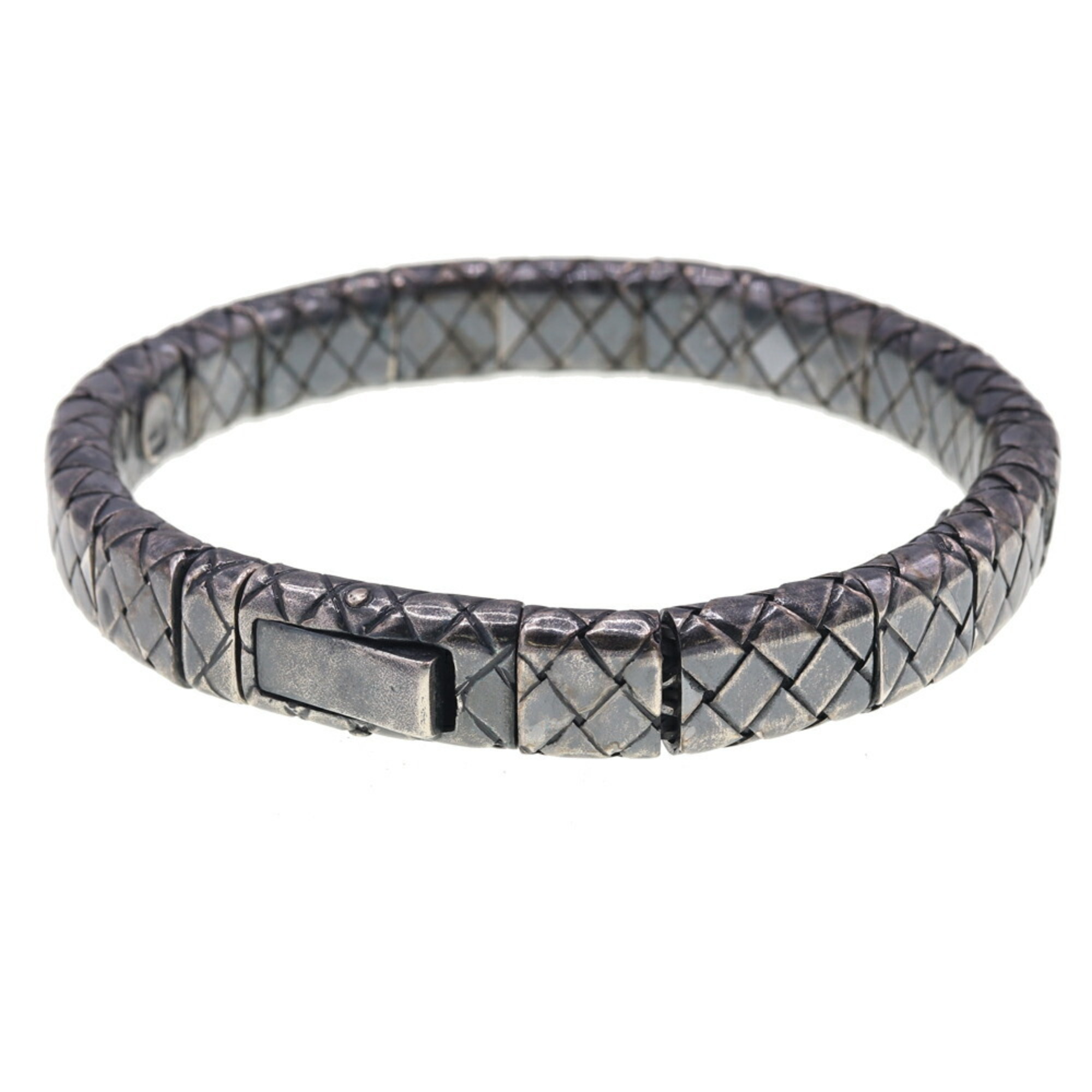 Bottega Veneta Bracelet Intrecciato Smoked Silver SV Sterling 925 Medium Size Bangle Women Men BOTTEGA VENETA