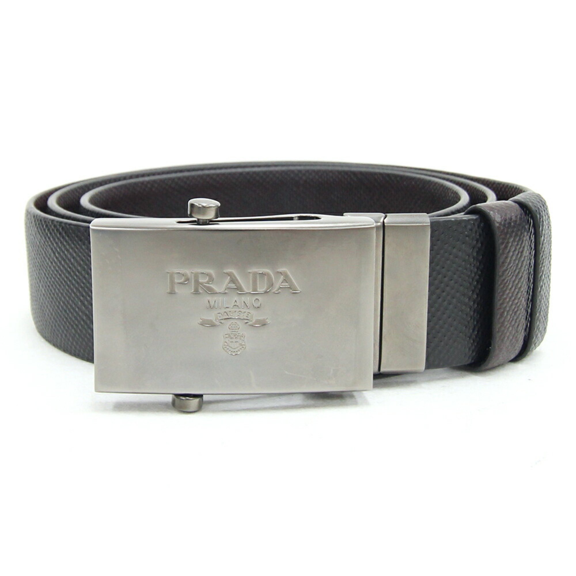 Prada Belt 2CM016 Black Dark Brown Leather Size 95 Reversible GI Gacha Men's PRADA