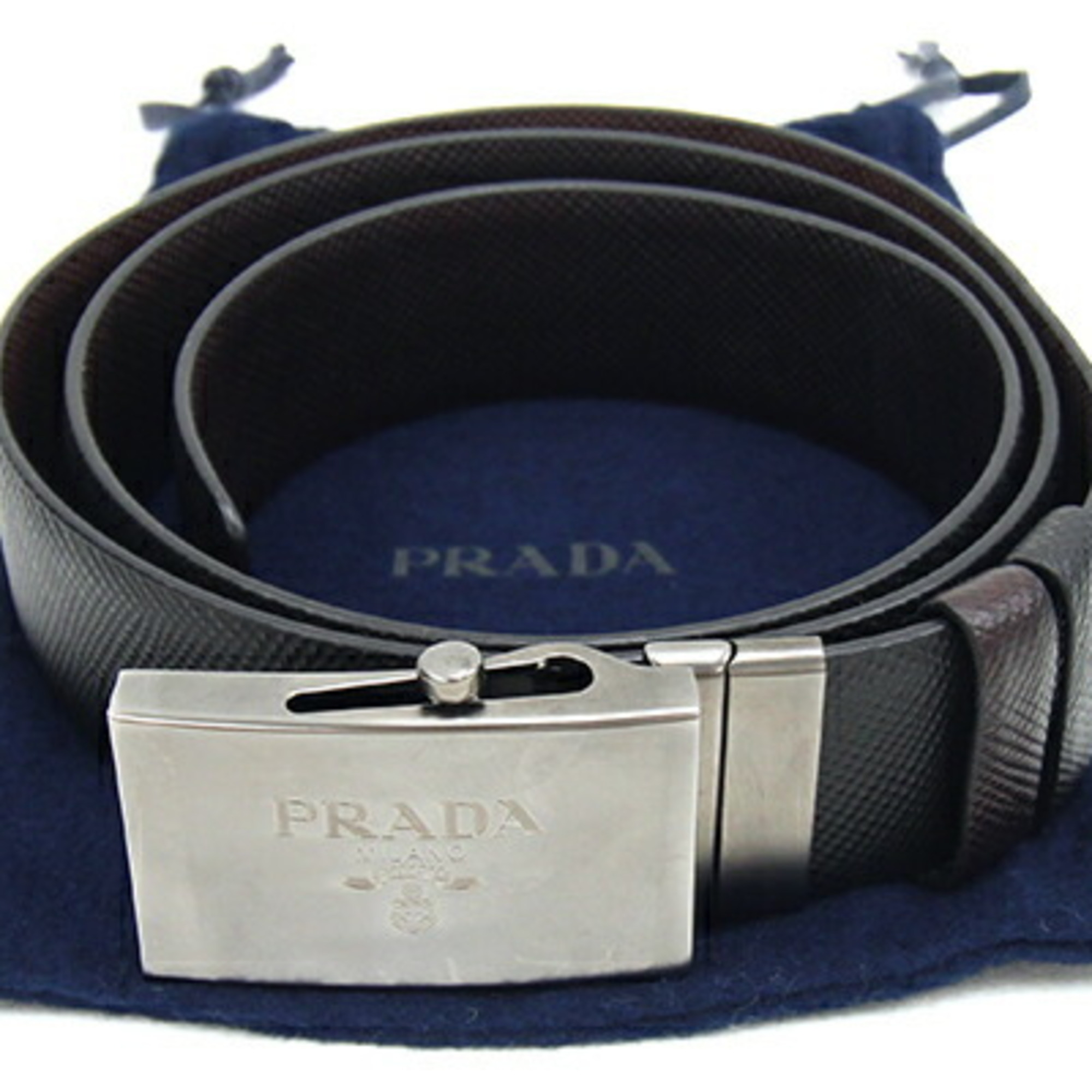 Prada Belt 2CM016 Black Dark Brown Leather Size 95 Reversible GI Gacha Men's PRADA