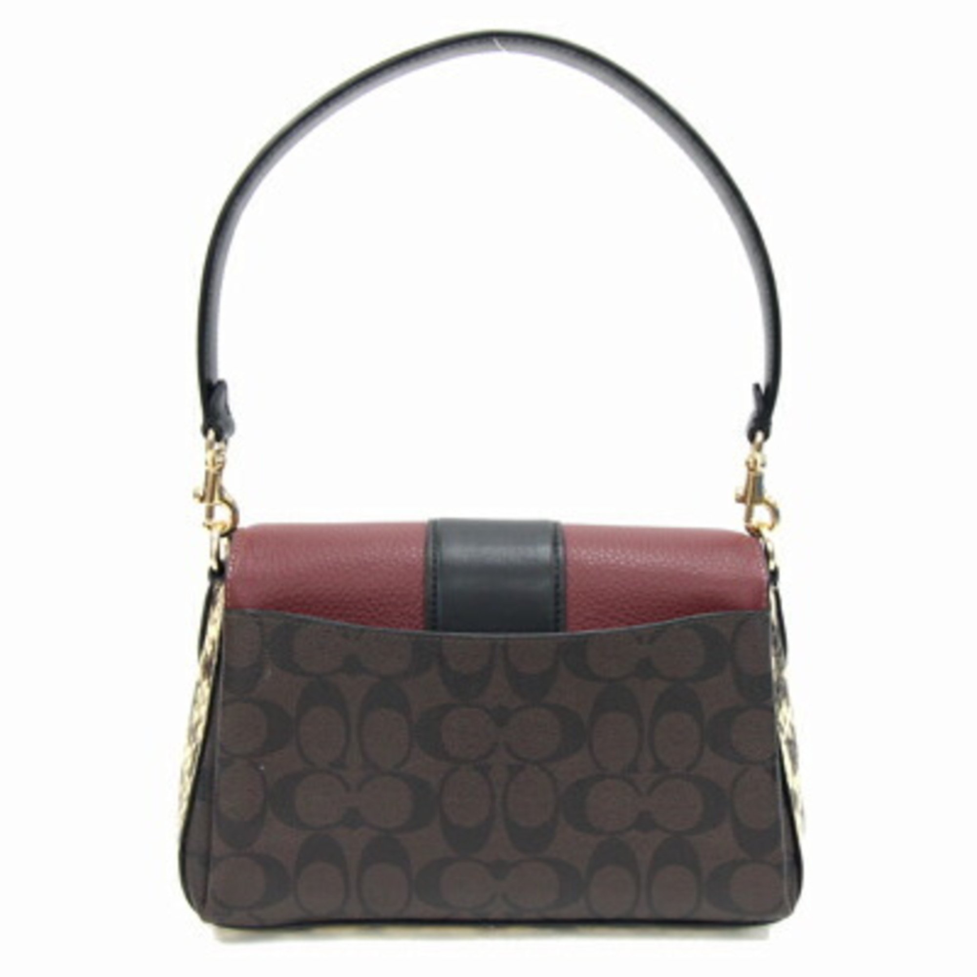 Coach Shoulder Bag Signature Grace CC066 Dark Brown Bordeaux Black Leather Handbag Women's COACH