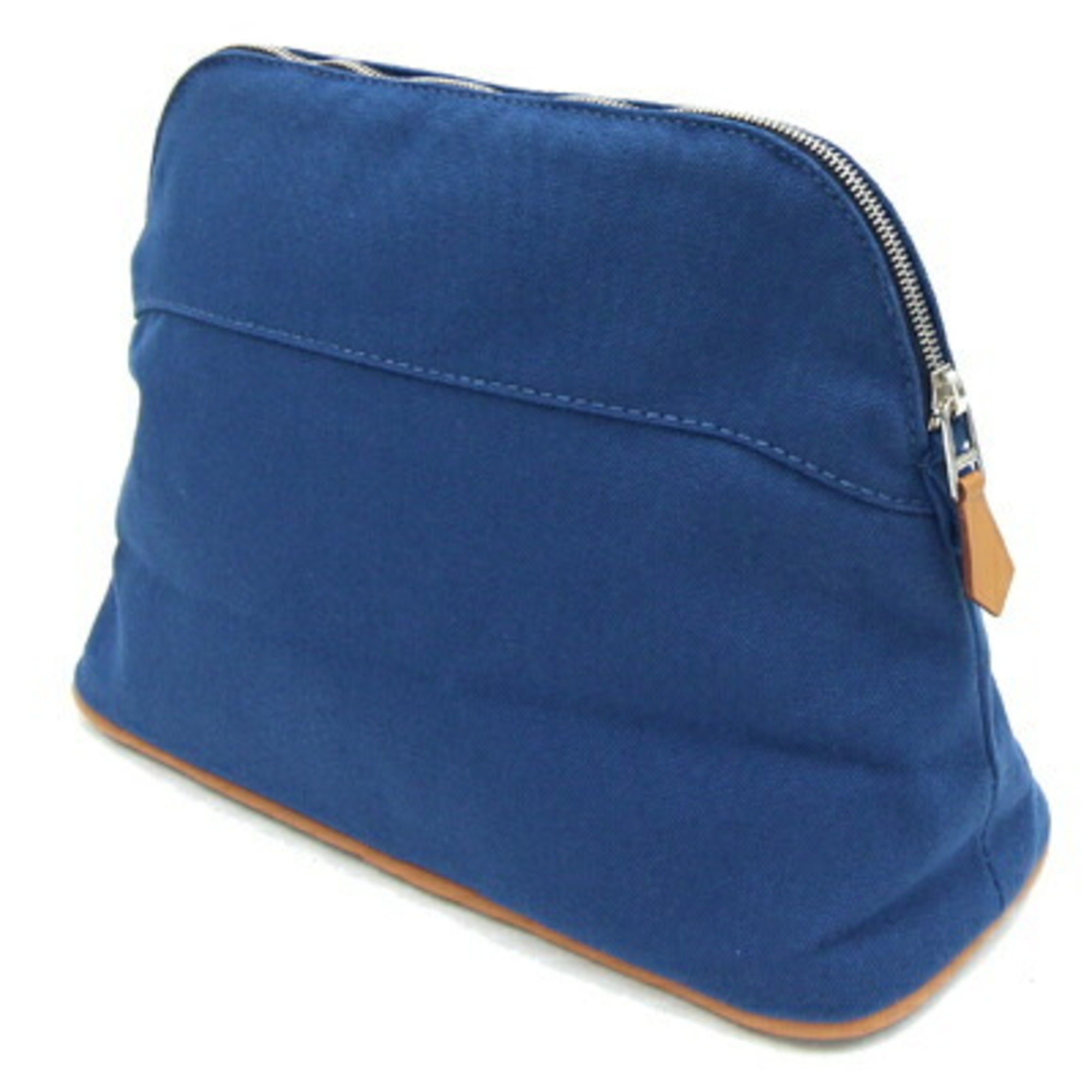 Hermes Pouch Bolide MM Navy Cotton Canvas Makeup H Half-moon Shape Women's HERMES