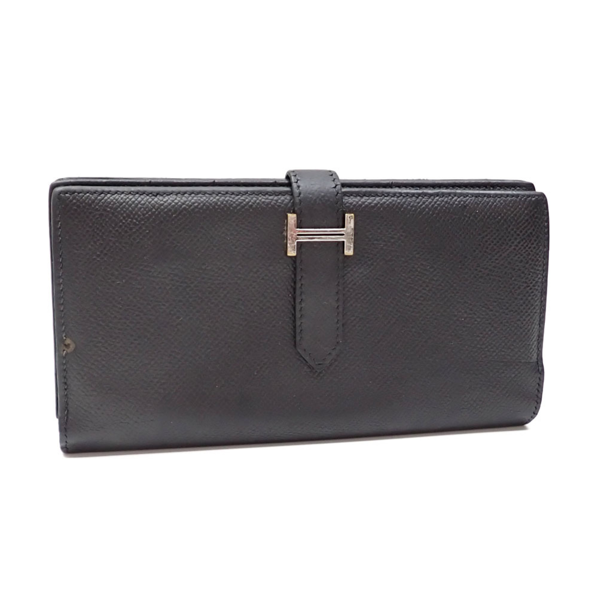 Hermes Bearn Soufflet Bi-fold Long Wallet for Women Black Epsom Leather R Stamp Made around 2014 HERMES A214212