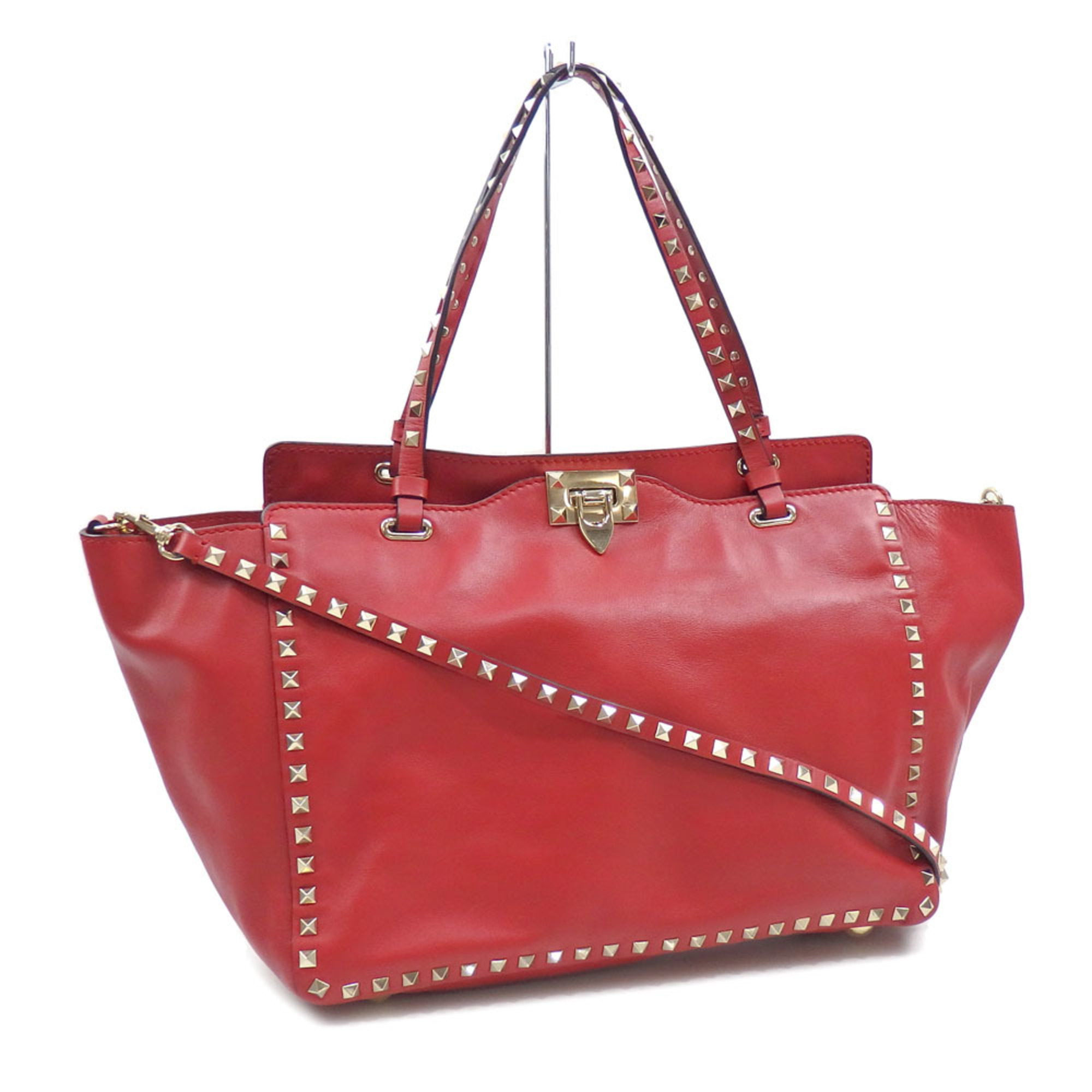 Valentino Garavani Rockstud Medium Tote Bag for Women Red Grained Calfskin 5W2B0970VSF Shoulder 042949