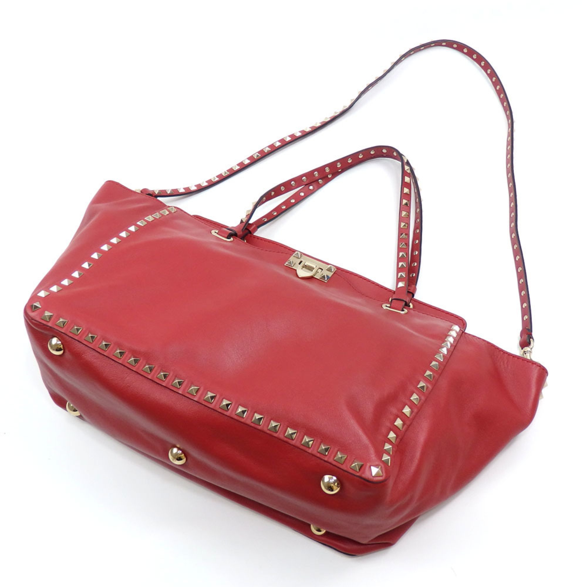 Valentino Garavani Rockstud Medium Tote Bag for Women Red Grained Calfskin 5W2B0970VSF Shoulder 042949