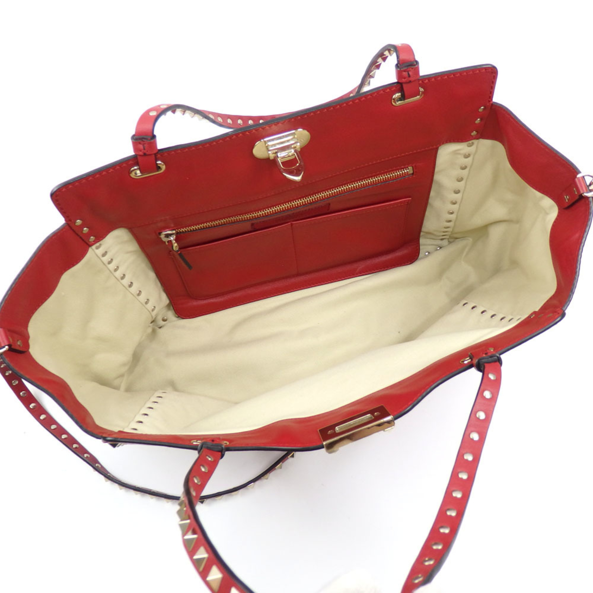 Valentino Garavani Rockstud Medium Tote Bag for Women Red Grained Calfskin 5W2B0970VSF Shoulder 042949