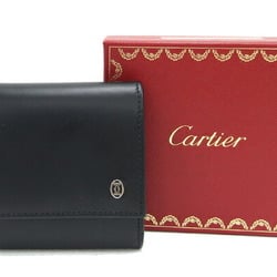 Cartier Coin Case Pasha de L3000205 Black Leather Purse Compact Wallet Men's