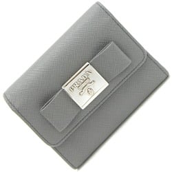 Prada Tri-fold Wallet 1MH840 Grey Leather Compact Purse Ribbon Women's PRADA