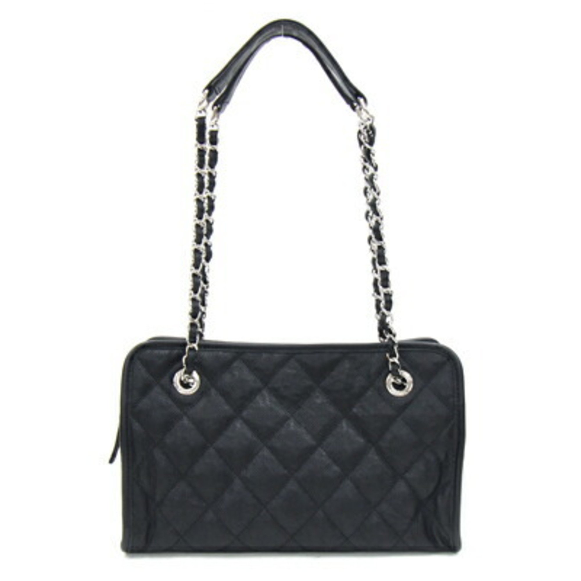 Chanel Tote Bag Matelasse Black Caviar Skin Chain Coco Mark Women's Quilted CHANEL