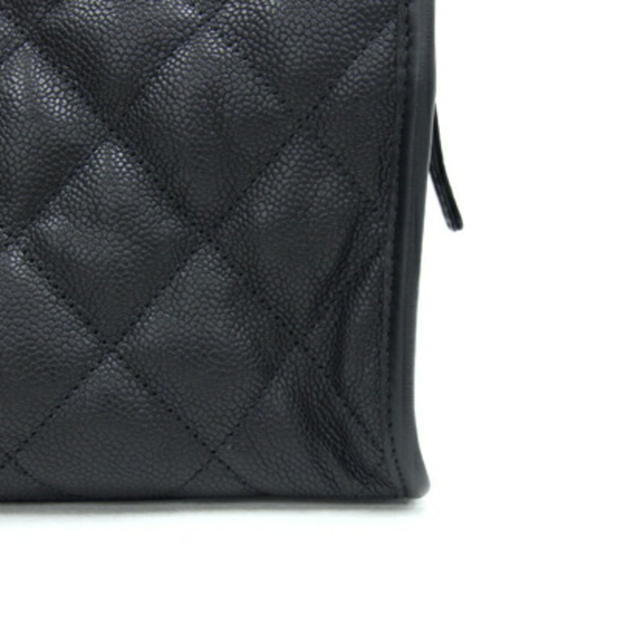 Chanel Tote Bag Matelasse Black Caviar Skin Chain Coco Mark Women's Quilted CHANEL