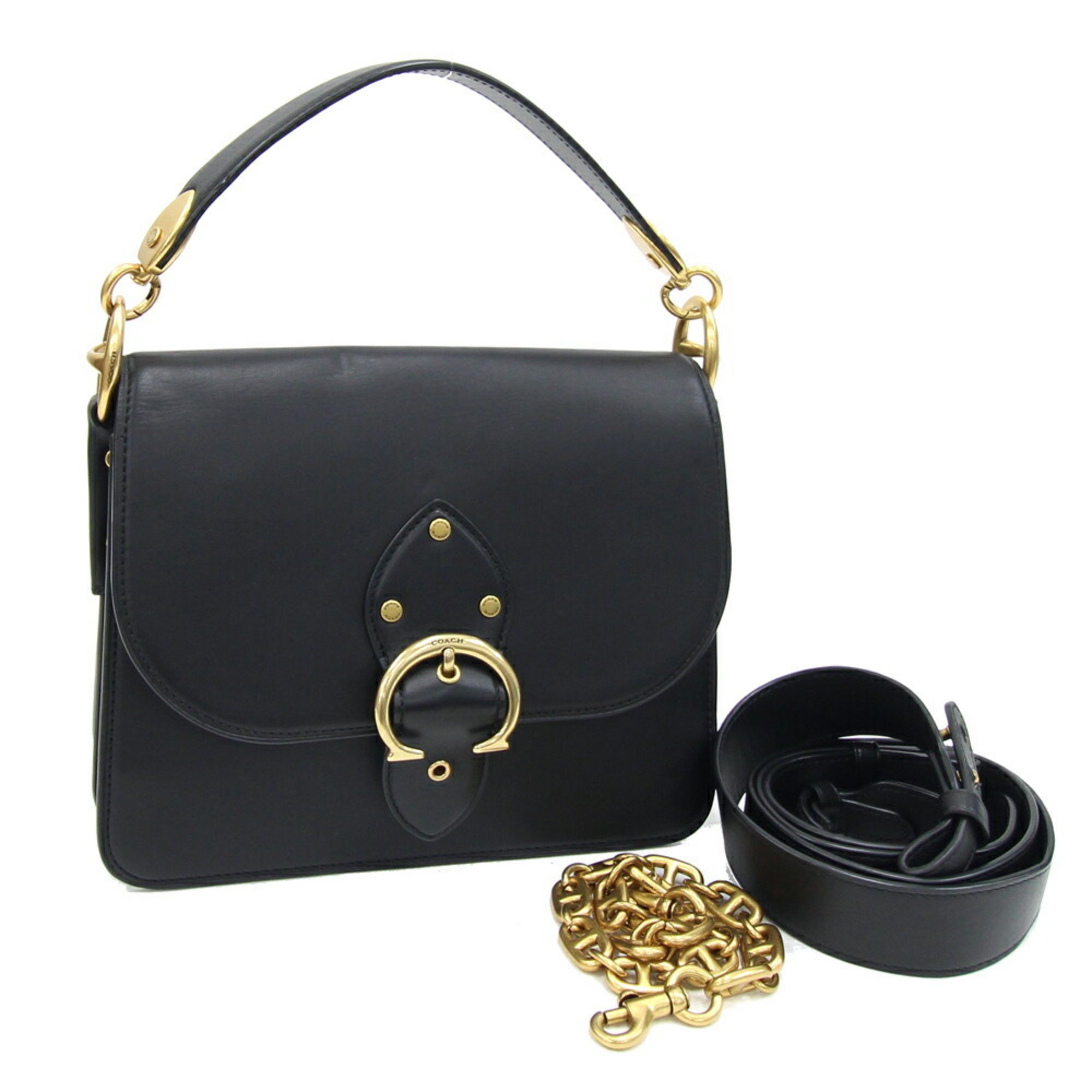 Coach 3WAY Handbag 4597 Black Leather Chain Bag for Women COACH