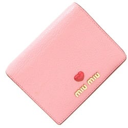 Miu Miu Miu Bi-fold Wallet Madras Love 5MV204 Pink Red Leather Compact Heart Women's MIUMIU