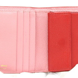 Miu Miu Miu Bi-fold Wallet Madras Love 5MV204 Pink Red Leather Compact Heart Women's MIUMIU