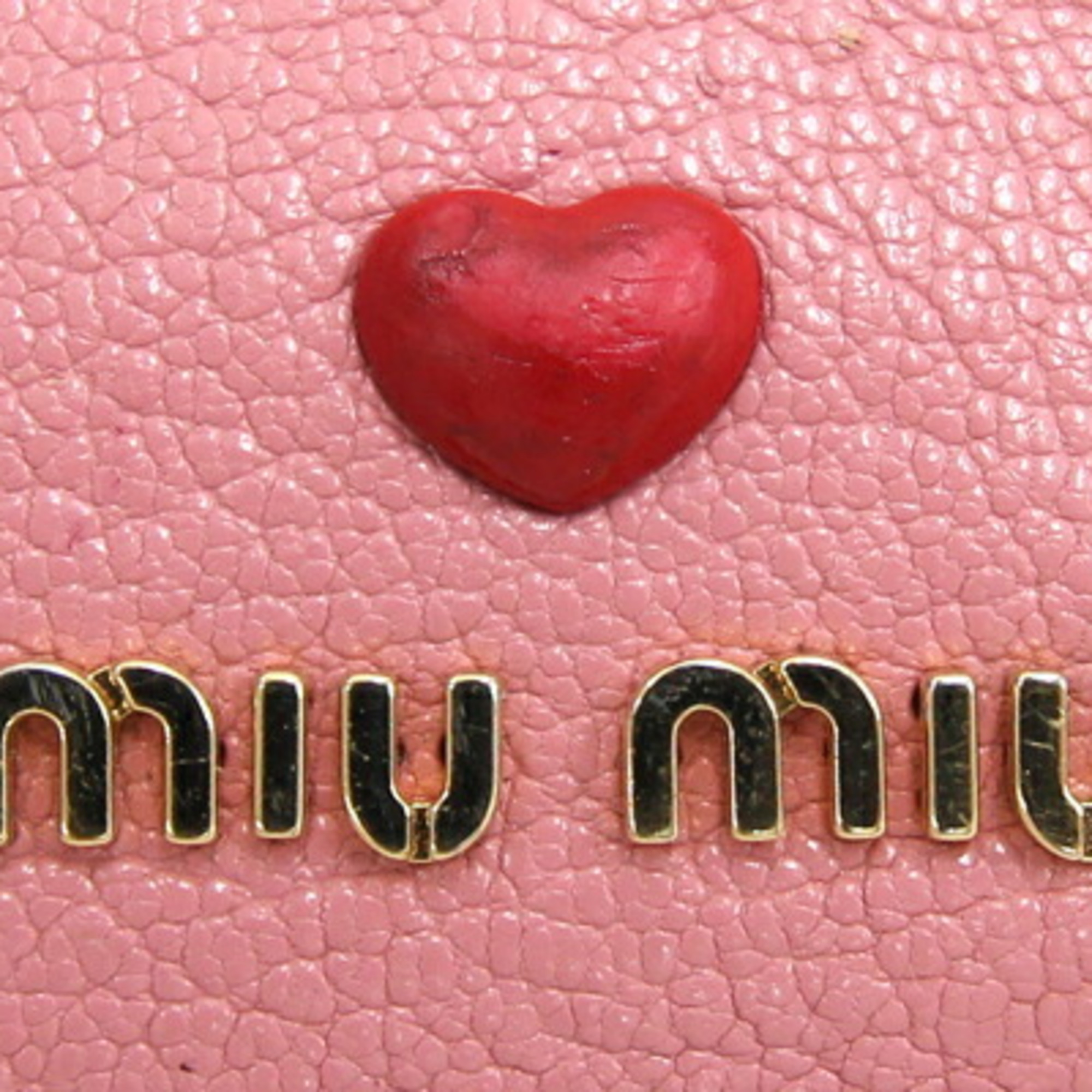 Miu Miu Miu Bi-fold Wallet Madras Love 5MV204 Pink Red Leather Compact Heart Women's MIUMIU