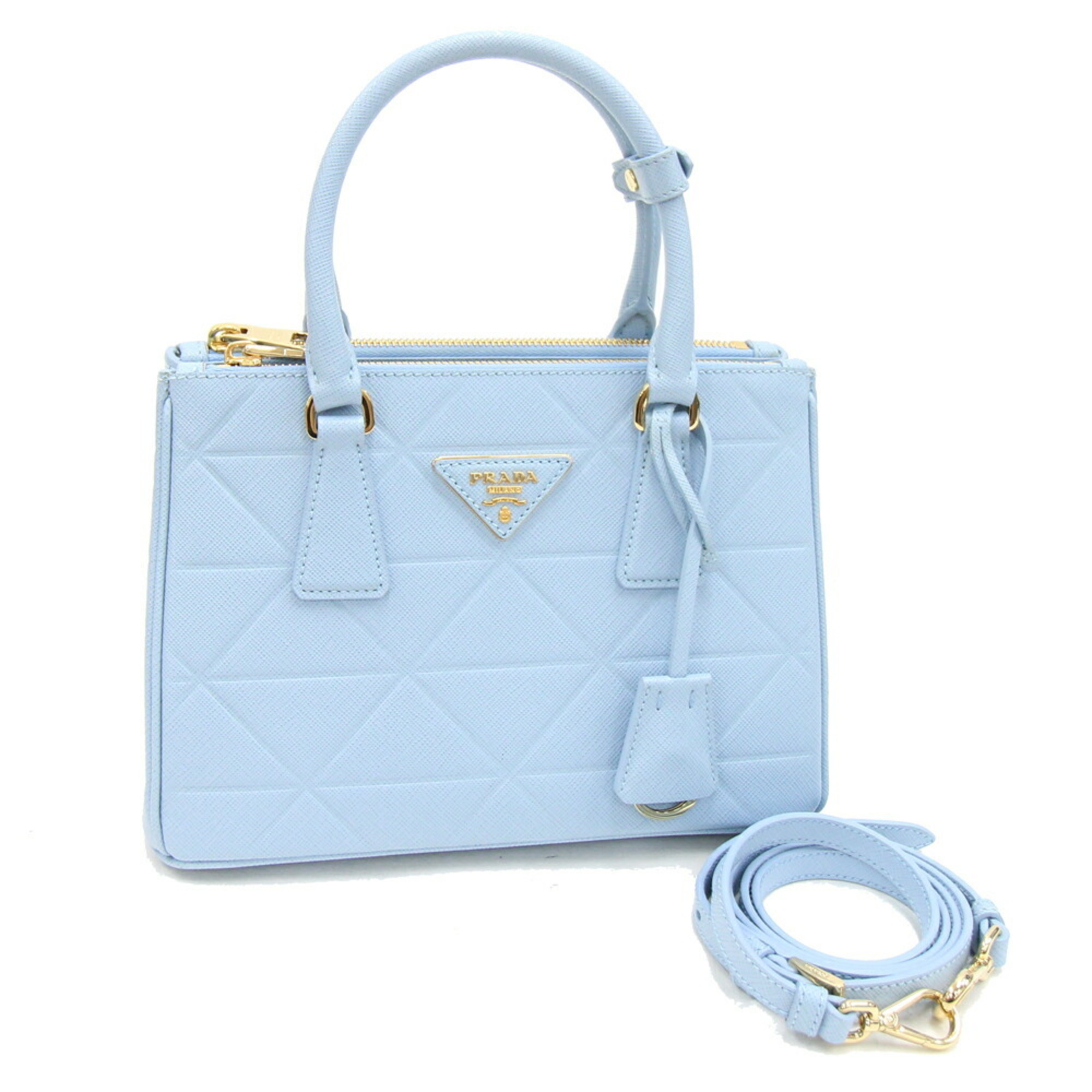 Prada Galleria Small Handbag 1BA896 Light Blue Leather Triangle Women's Quilted PRADA