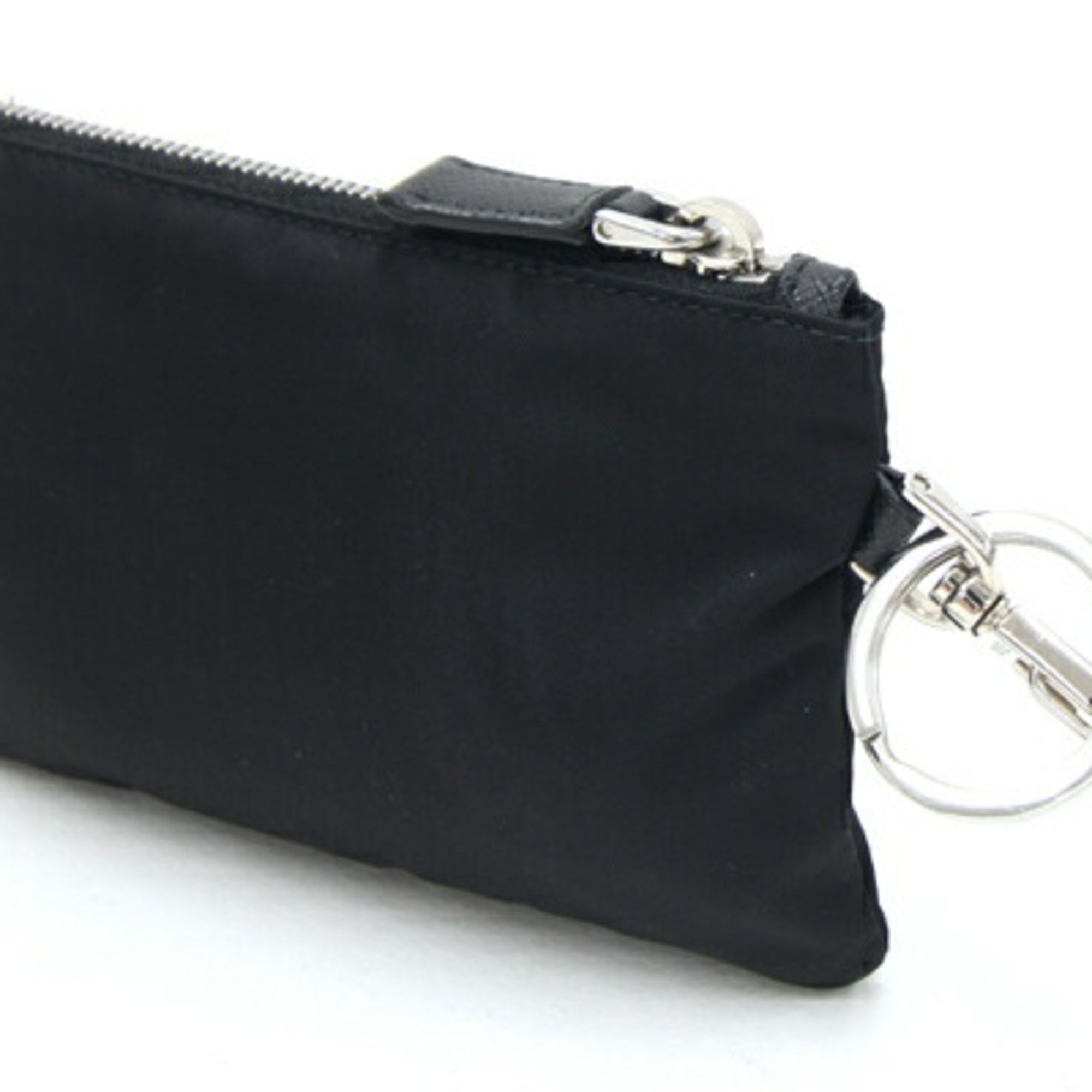 Prada Pouch 2TT117 Black Nylon Coin Case Key Hook PRADA