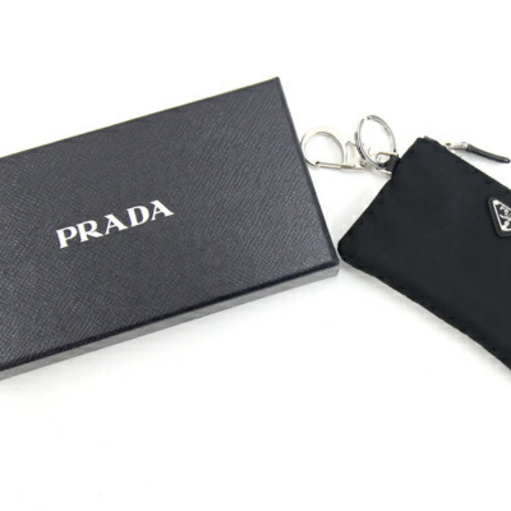 Prada Pouch 2TT117 Black Nylon Coin Case Key Hook PRADA