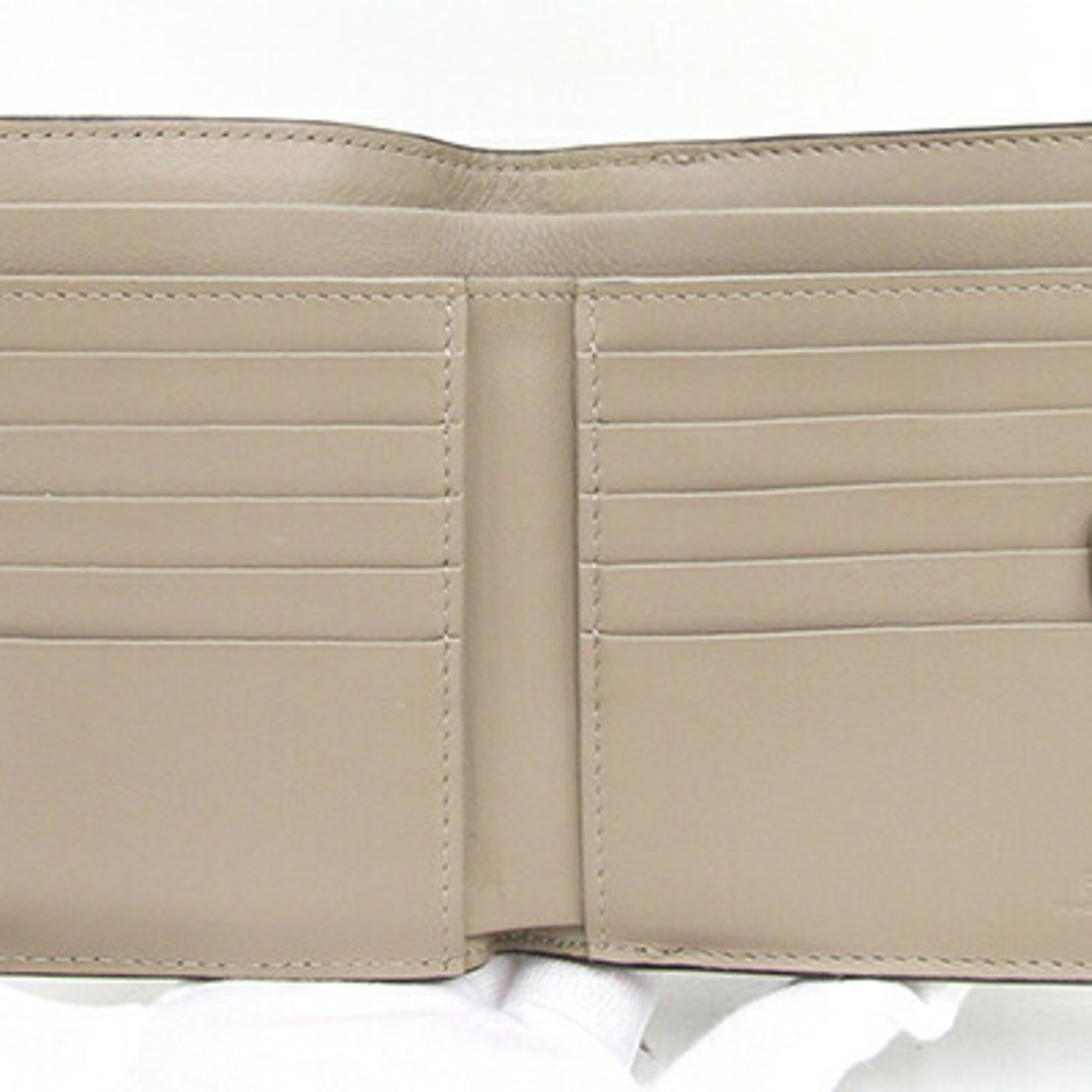 FENDI Bi-fold Wallet Peekaboo Selleria 8M0438 Greige Leather Double Opening Compact Women's