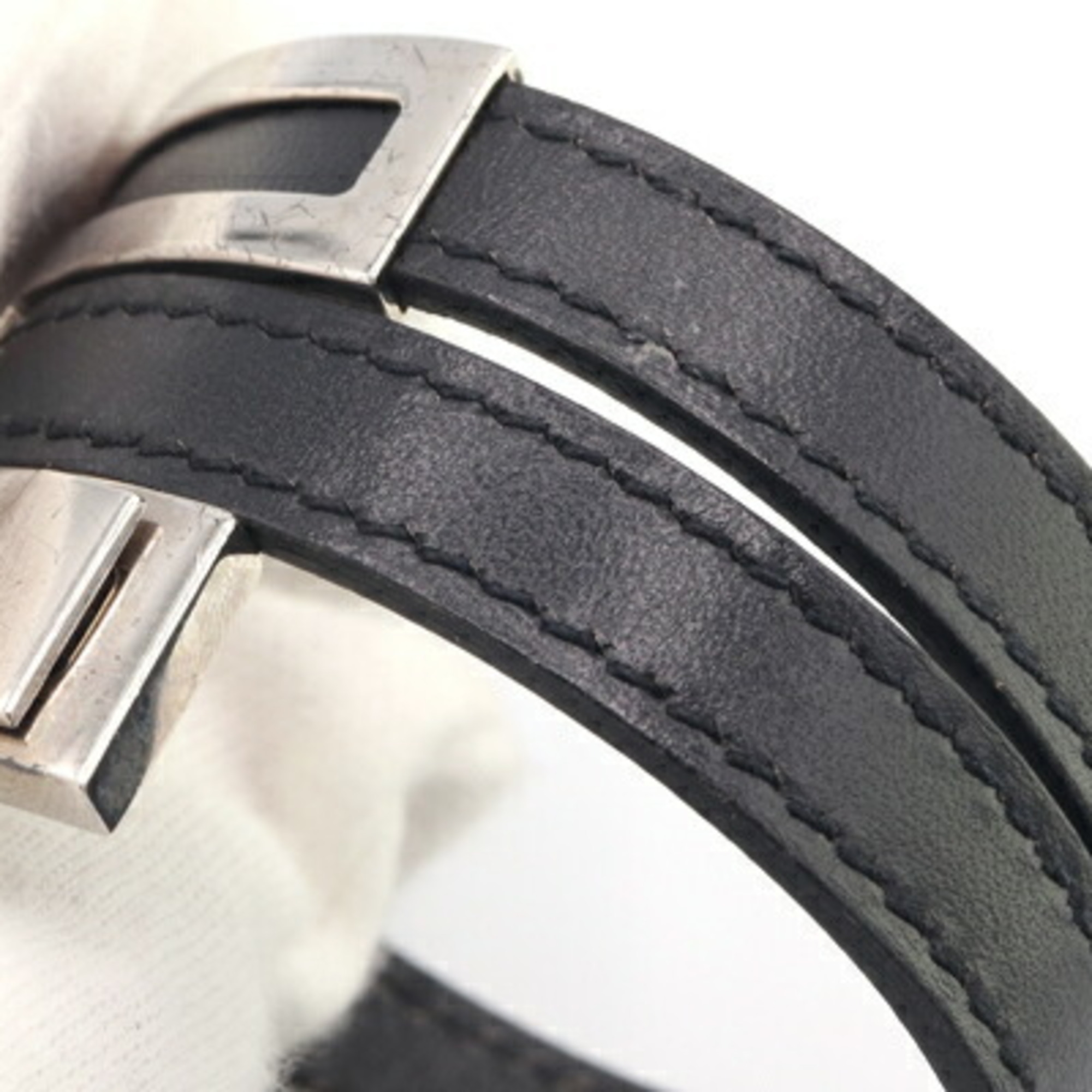 Hermes Bracelet Puspus Black Leather Bangle for Women HERMES