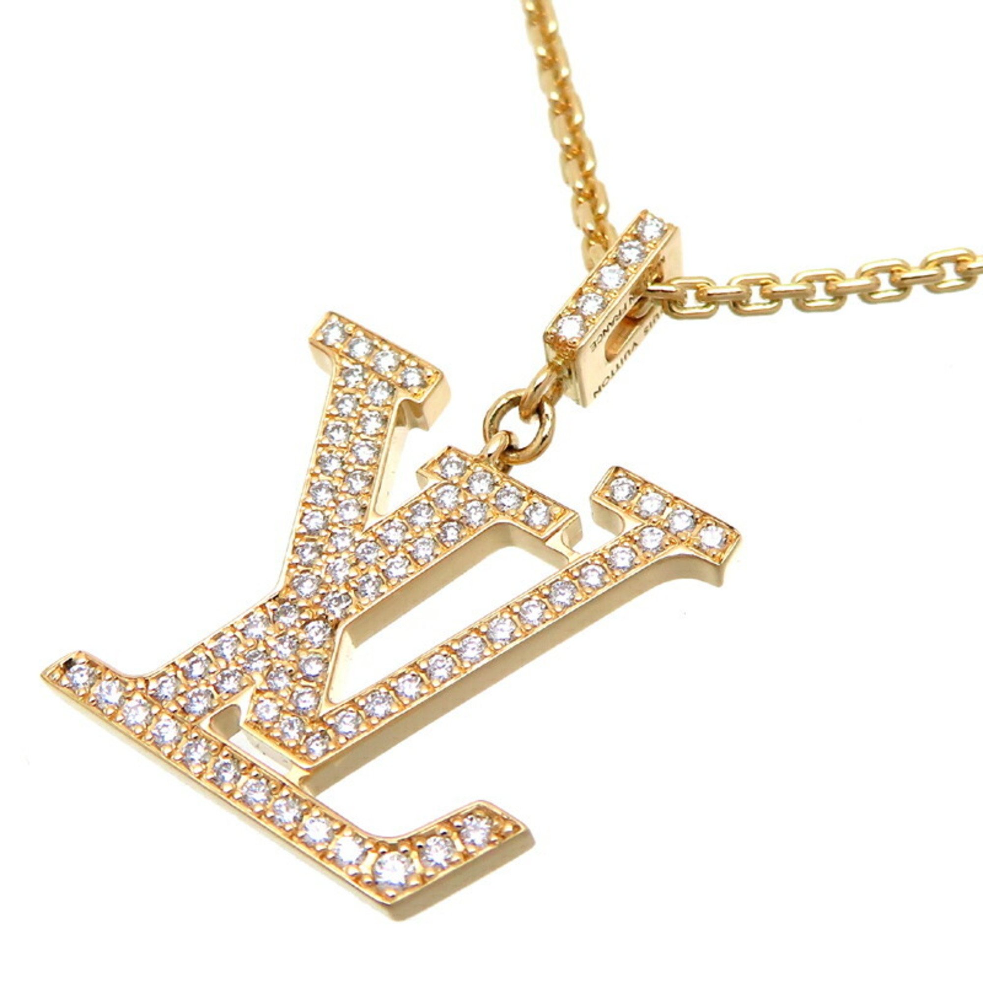 Louis Vuitton 0.3ct Diamond Pendant LV Women's Necklace Q93849 750 Yellow Gold DH83117