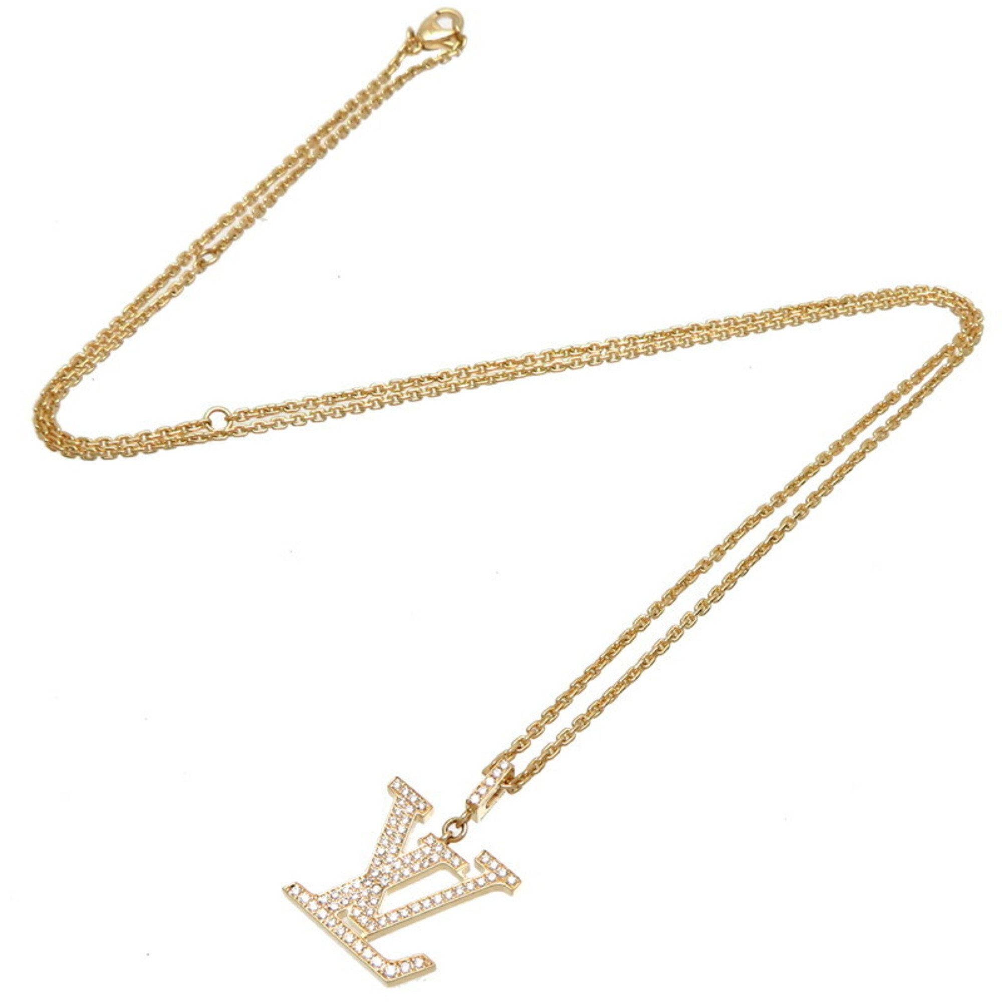 Louis Vuitton 0.3ct Diamond Pendant LV Women's Necklace Q93849 750 Yellow Gold DH83117