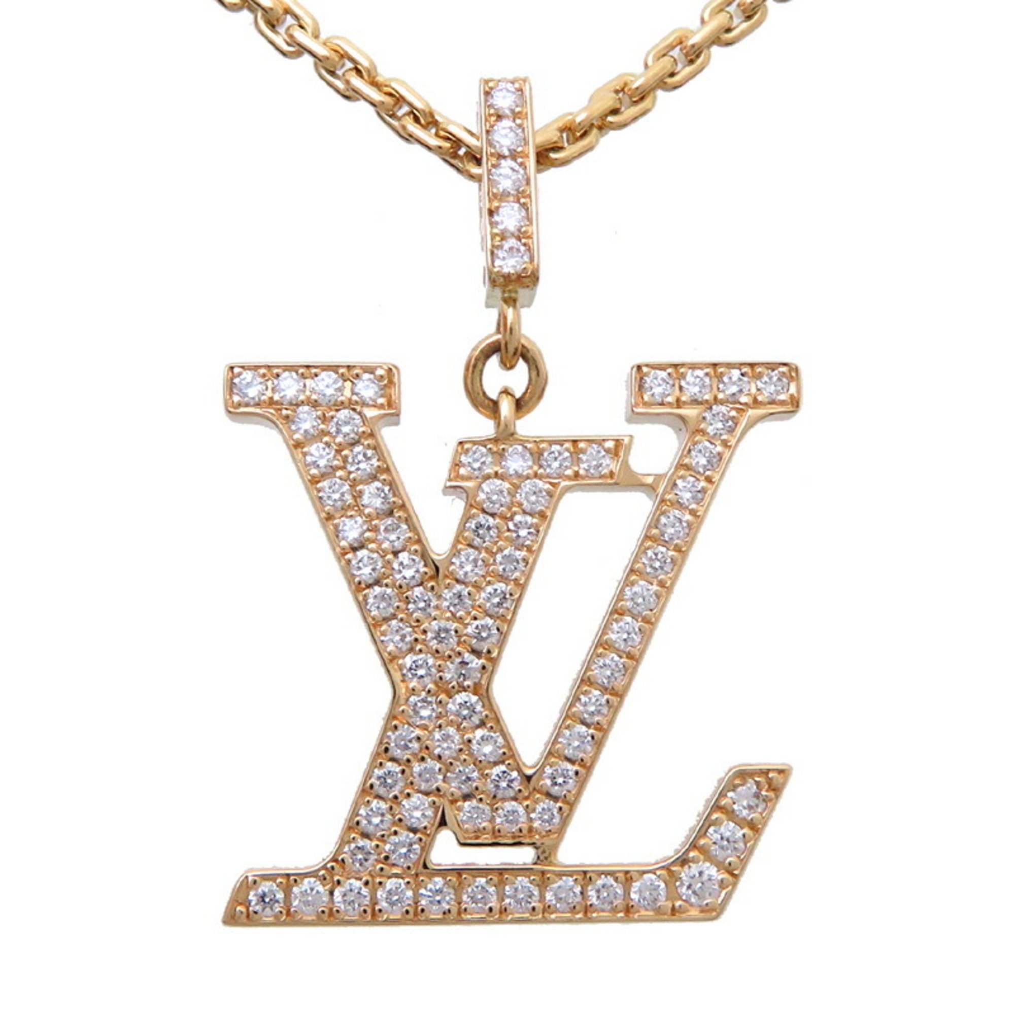 Louis Vuitton 0.3ct Diamond Pendant LV Women's Necklace Q93849 750 Yellow Gold DH83117