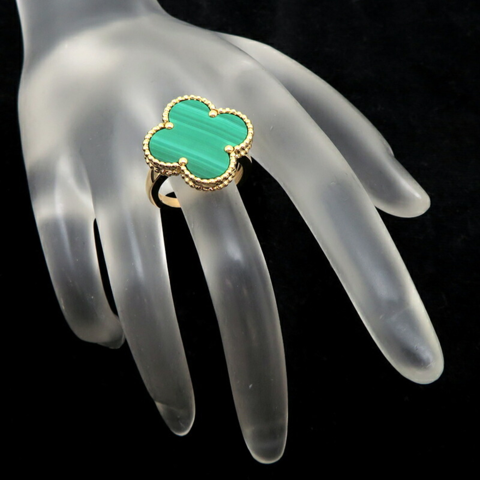 Van Cleef & Arpels #53 Malachite Magic Alhambra Women's Ring VCAR03AV50 750 Yellow Gold Size 12.5 DH82991