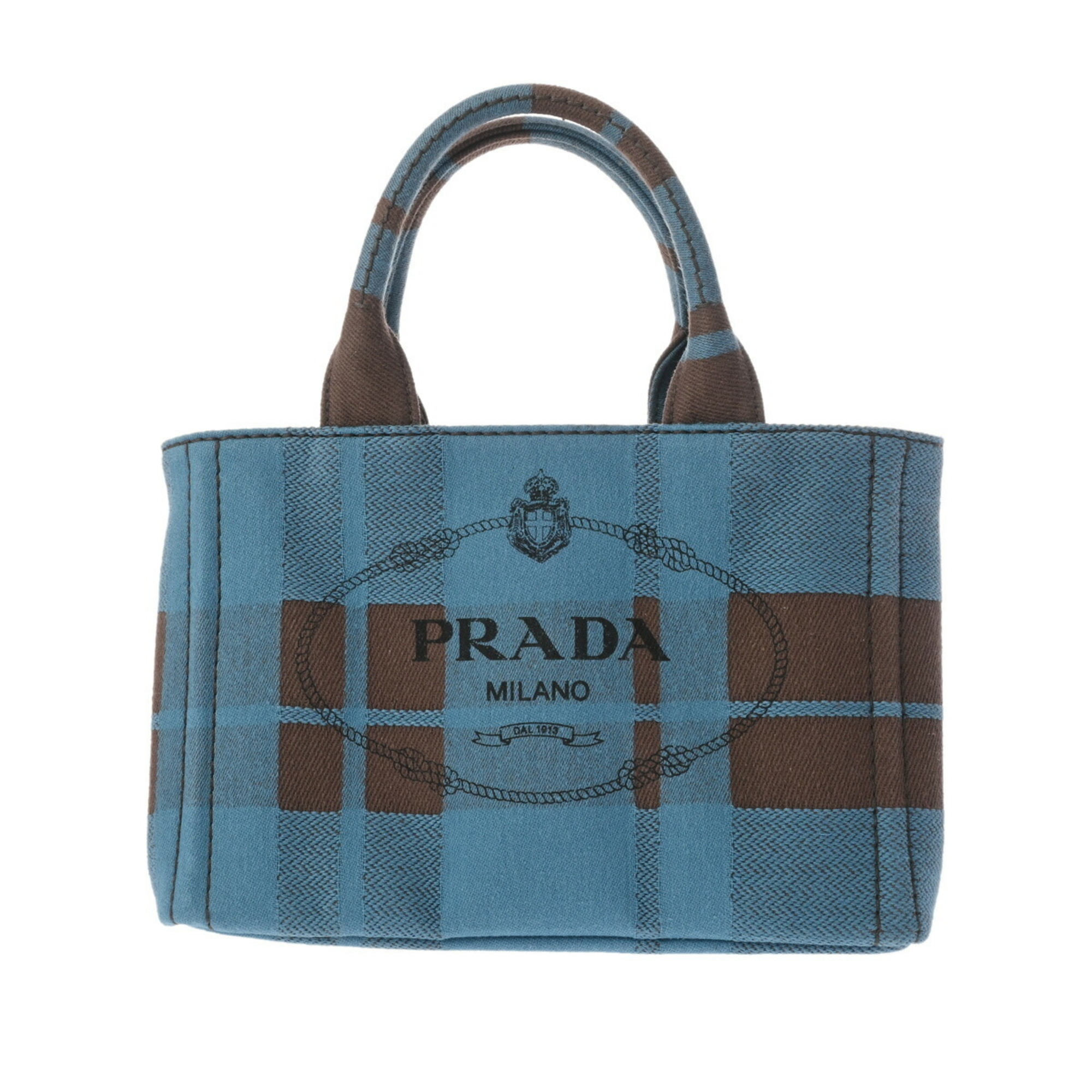 PRADA Prada Canapa Tote Blue/Brown Women's Denim Jacquard Handbag