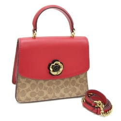 Coach Handbag 88202 Beige Red PVC Leather Flower Motif Chain Shoulder Bag for Women COACH