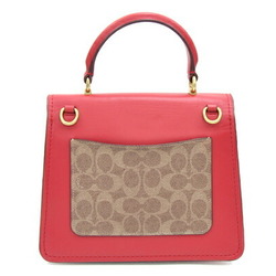 Coach Handbag 88202 Beige Red PVC Leather Flower Motif Chain Shoulder Bag for Women COACH