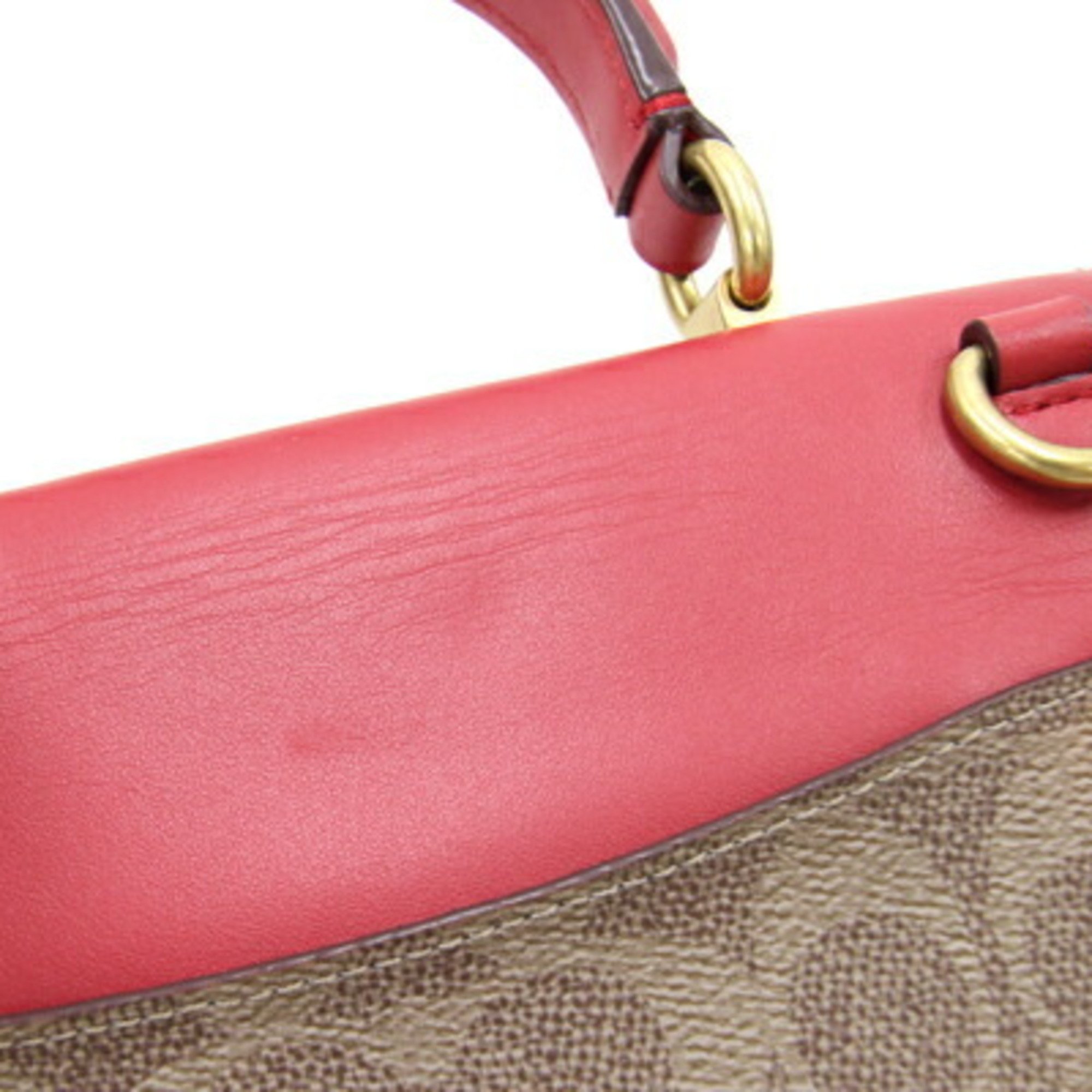 Coach Handbag 88202 Beige Red PVC Leather Flower Motif Chain Shoulder Bag for Women COACH