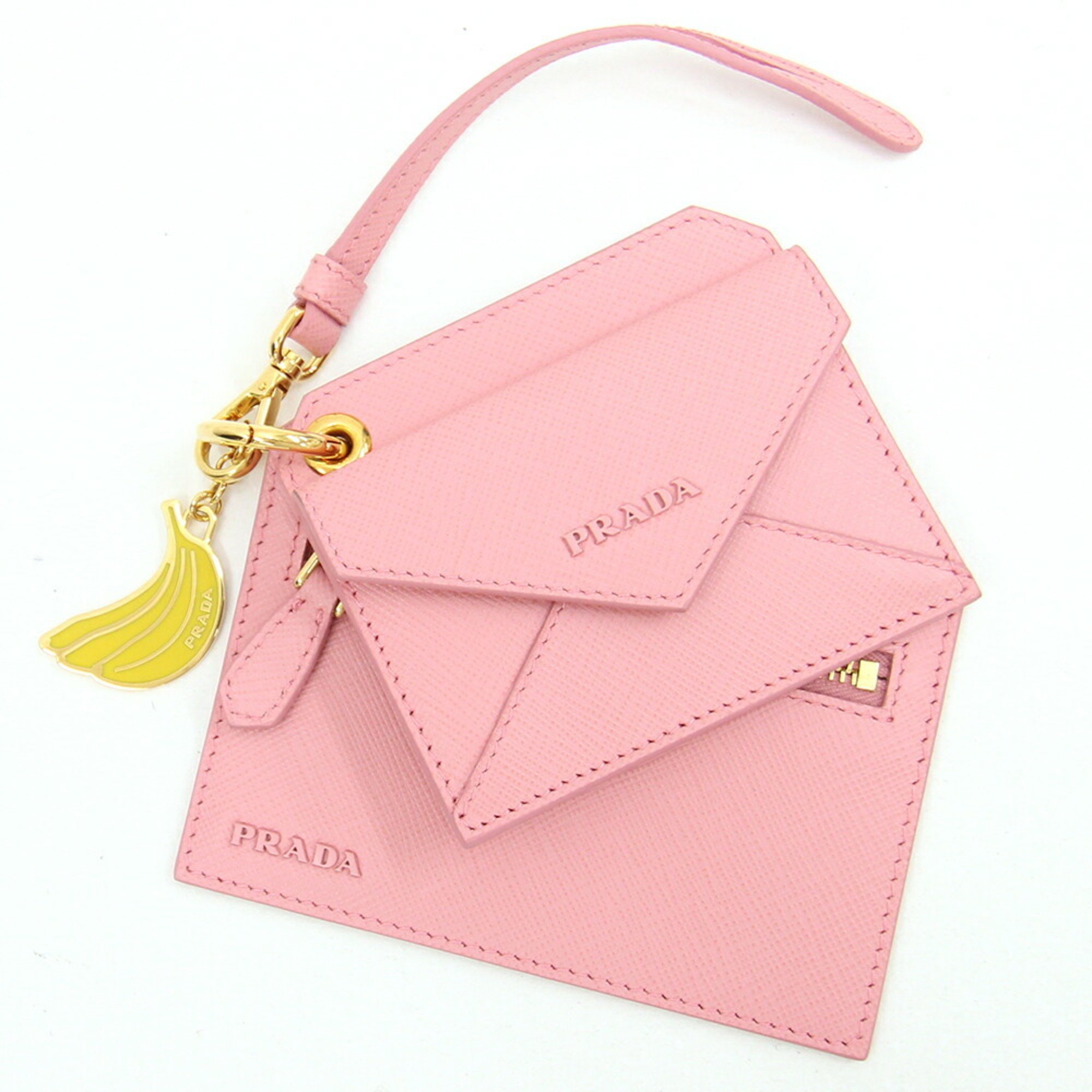 Prada Card Case 1TL360 Pink Leather Pass Bag Charm Banana Women's PRADA