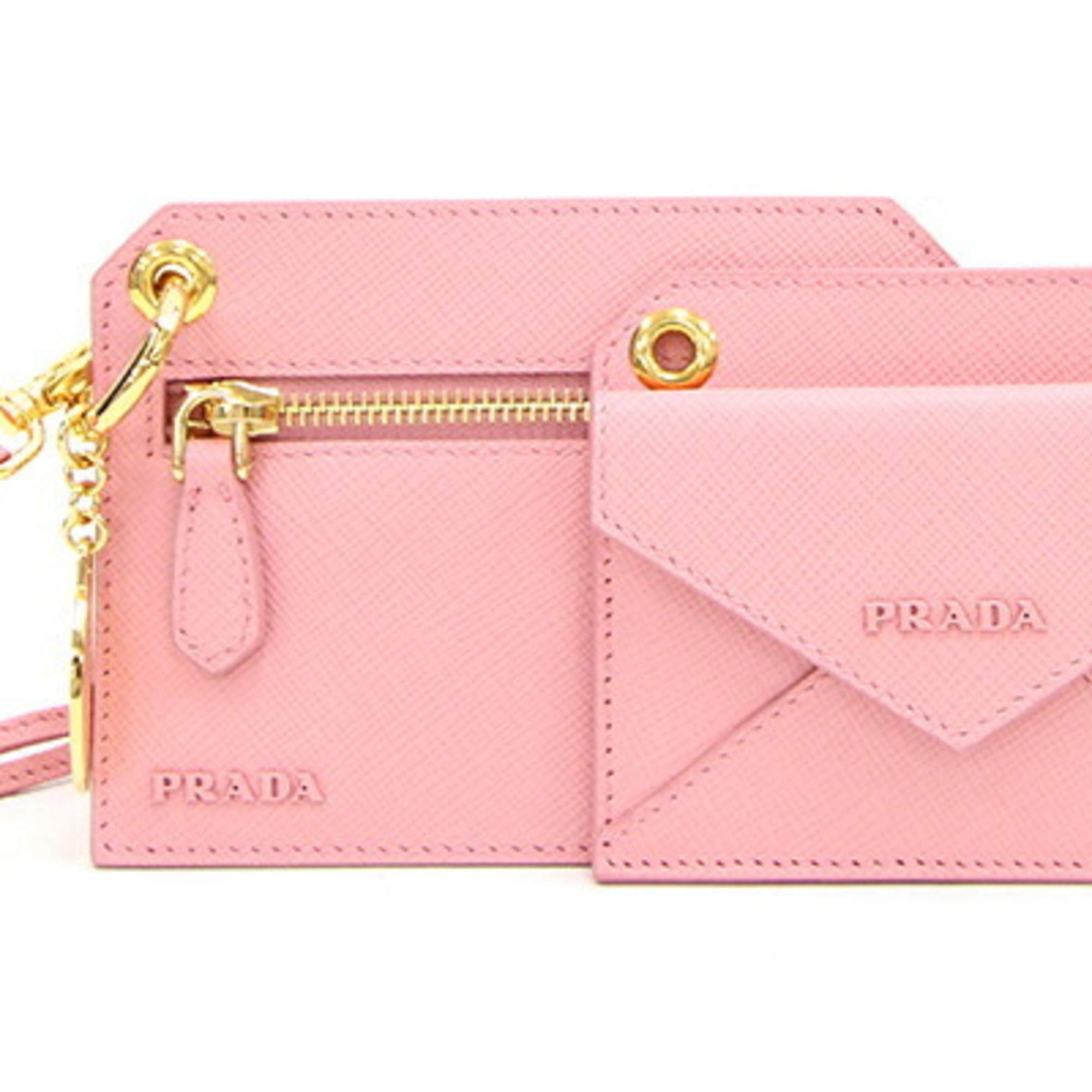 Prada Card Case 1TL360 Pink Leather Pass Bag Charm Banana Women's PRADA