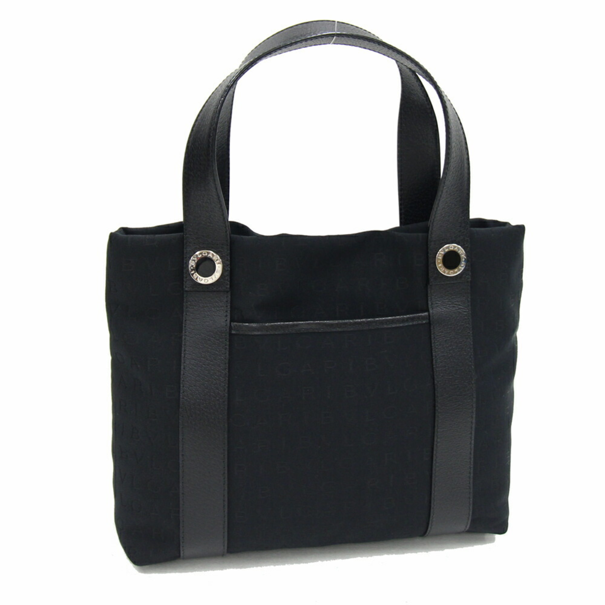 BVLGARI Tote Bag Mania 22278 Black Canvas Leather Hand for Women