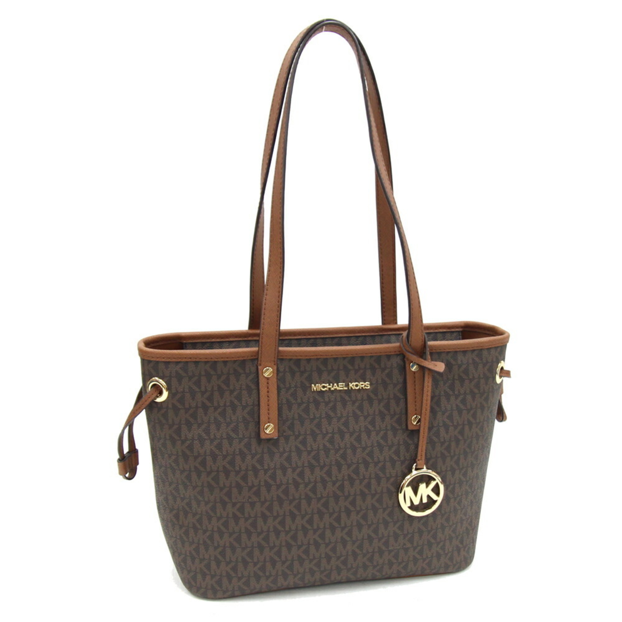 Michael Kors Tote Bag 35T9GTVT1V Dark Brown PVC Leather MK Signature Women's MICHAEL KORS