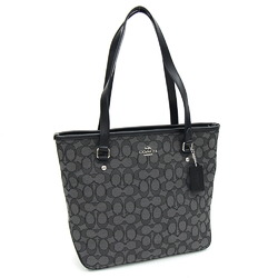 Coach Tote Bag Signature F58282 Grey Black Canvas Leather Shoulder Women's COACH