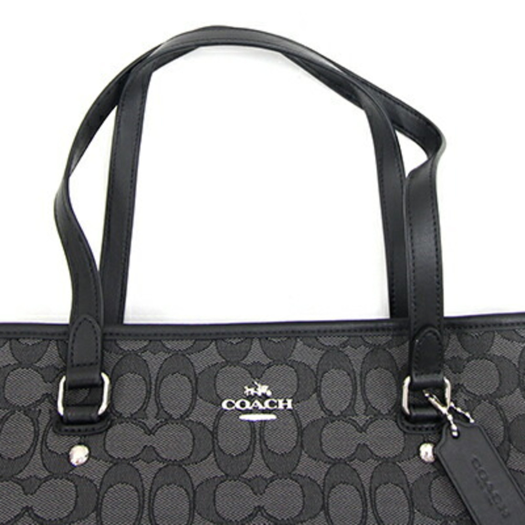 Coach Tote Bag Signature F58282 Grey Black Canvas Leather Shoulder Women's COACH