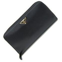 Prada Round Long Wallet 1ML506 Black Leather Triangle Women's PRADA