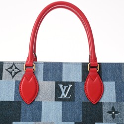 LOUIS VUITTON Louis Vuitton Monogram Denim On the Go GM Tote Blue/Red Unisex Leather Handbag