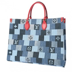 LOUIS VUITTON Louis Vuitton Monogram Denim On the Go GM Tote Blue/Red Unisex Leather Handbag