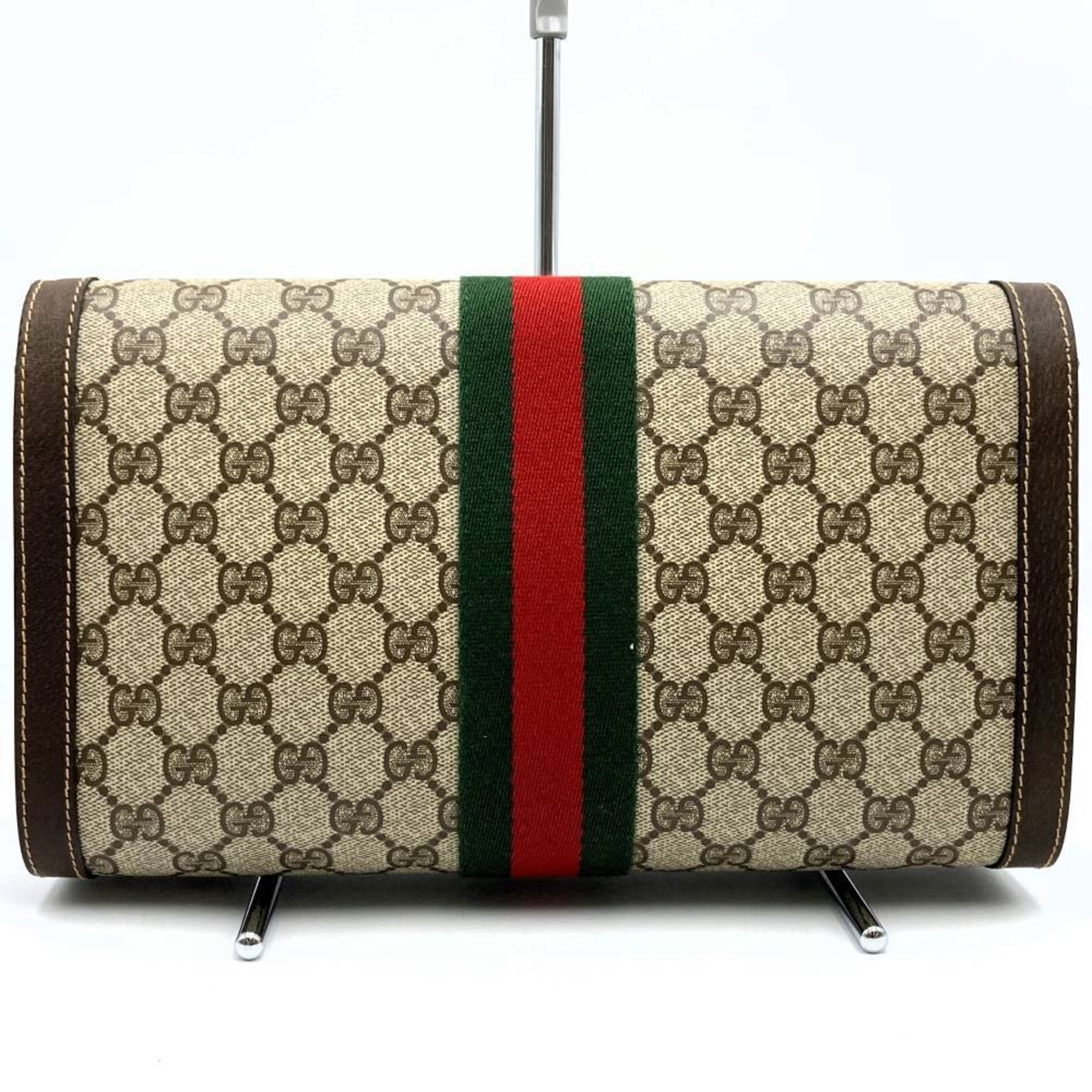 GUCCI Gucci Clutch Bag Sherry Line GG Supreme Canvas/Leather Brown Women's