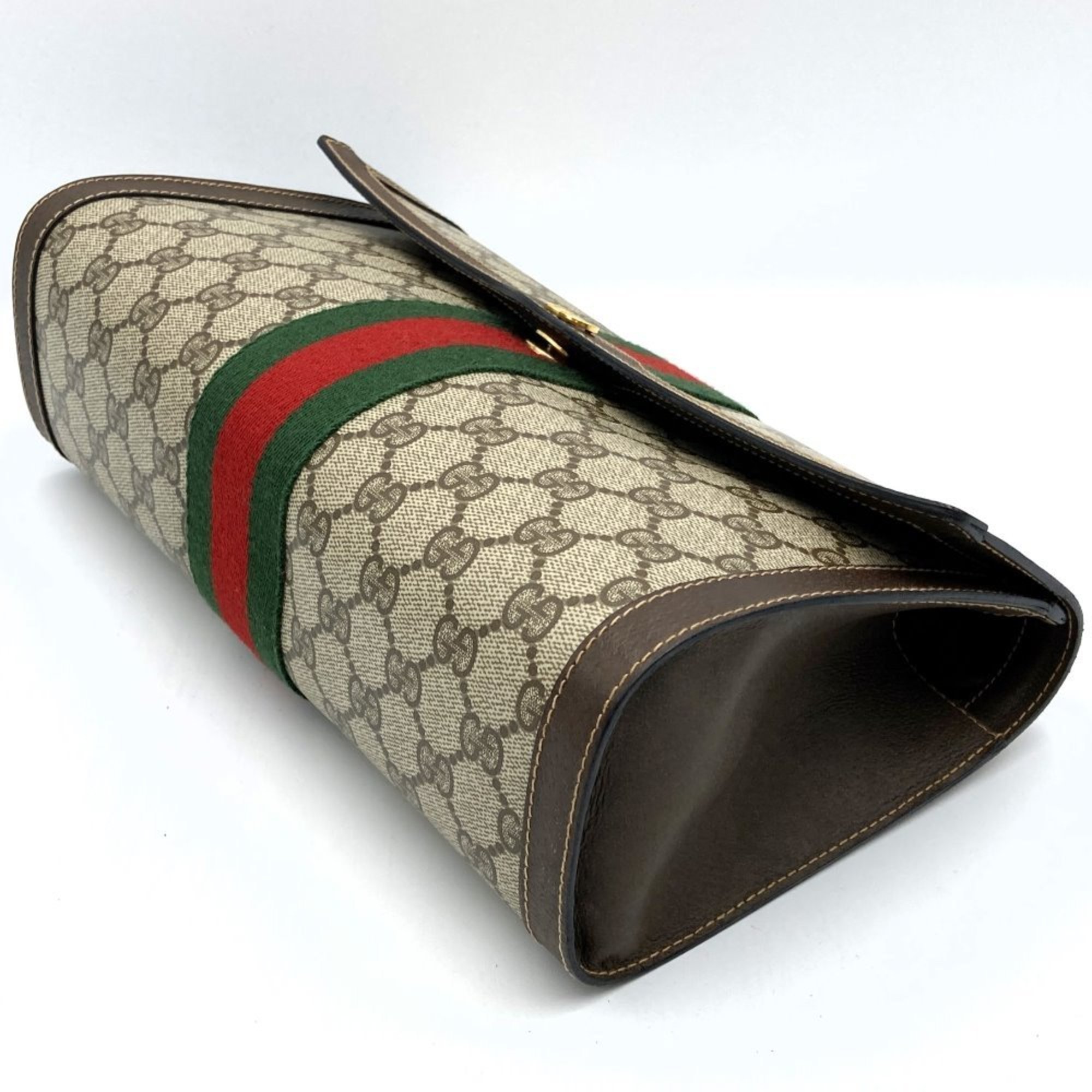 GUCCI Gucci Clutch Bag Sherry Line GG Supreme Canvas/Leather Brown Women's