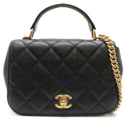 Chanel Seal Matelasse Top Handle Women's Shoulder Bag A91903 Caviar Skin Black DH83086