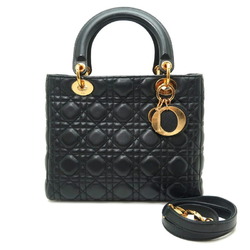 Christian Dior Lady CAL Women's Handbag Lambskin Black DH83089