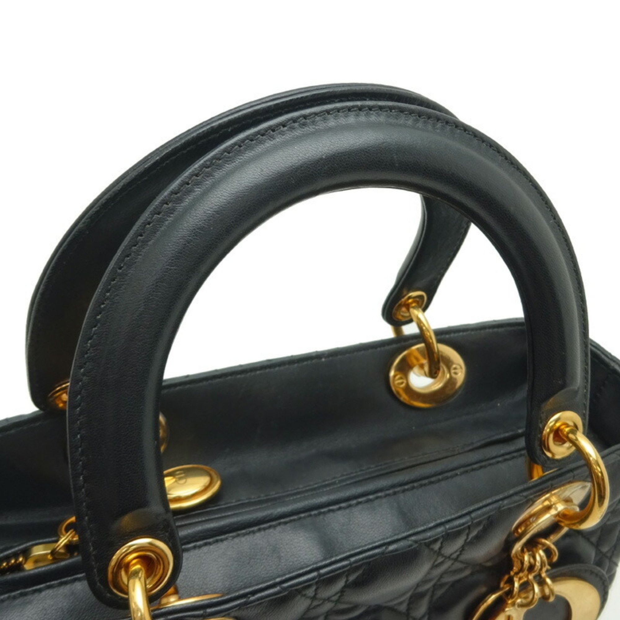 Christian Dior Lady CAL Women's Handbag Lambskin Black DH83089