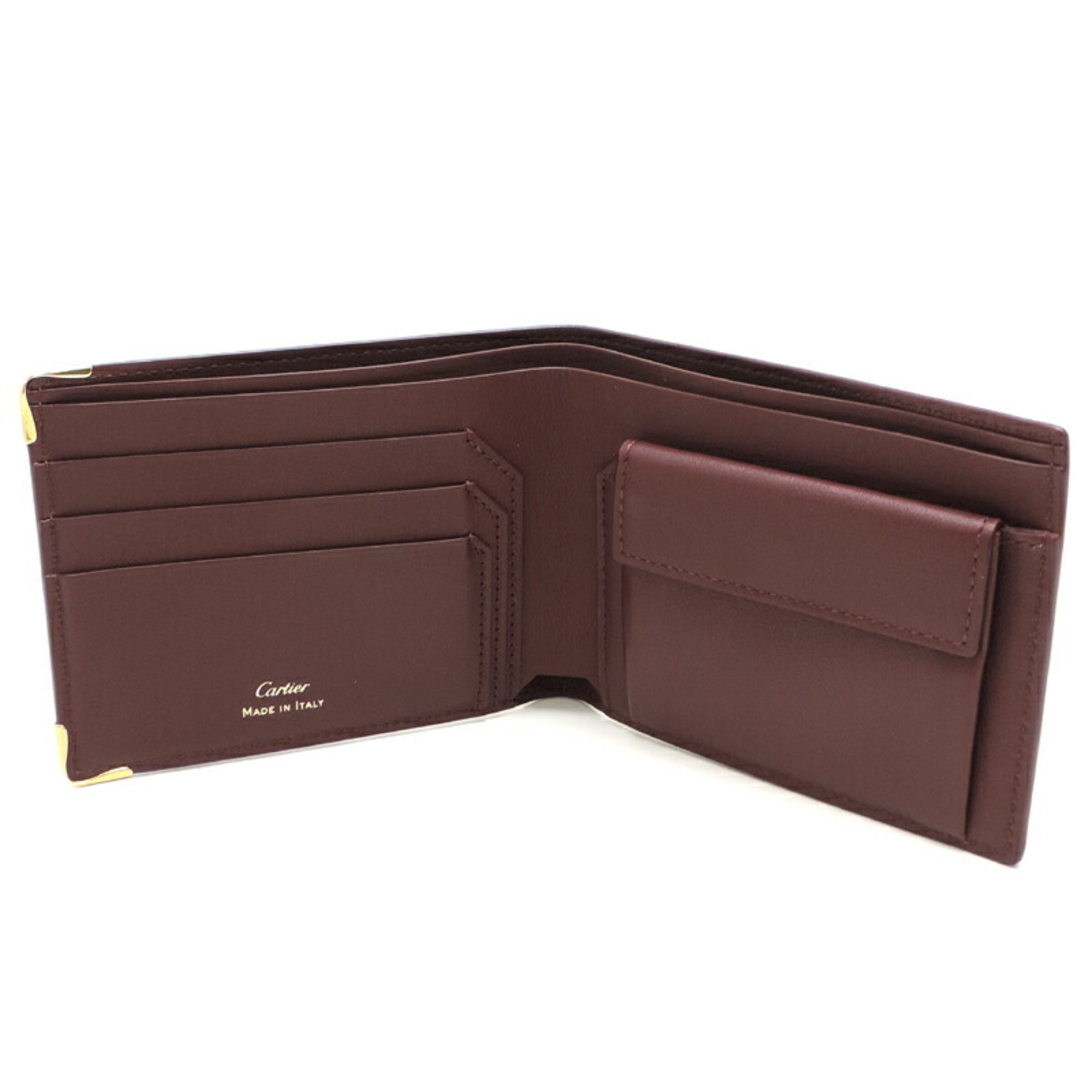 Cartier Must de Women's and Men's Bi-fold Wallet L3001368 Leather Bordeaux (Red) DH83002