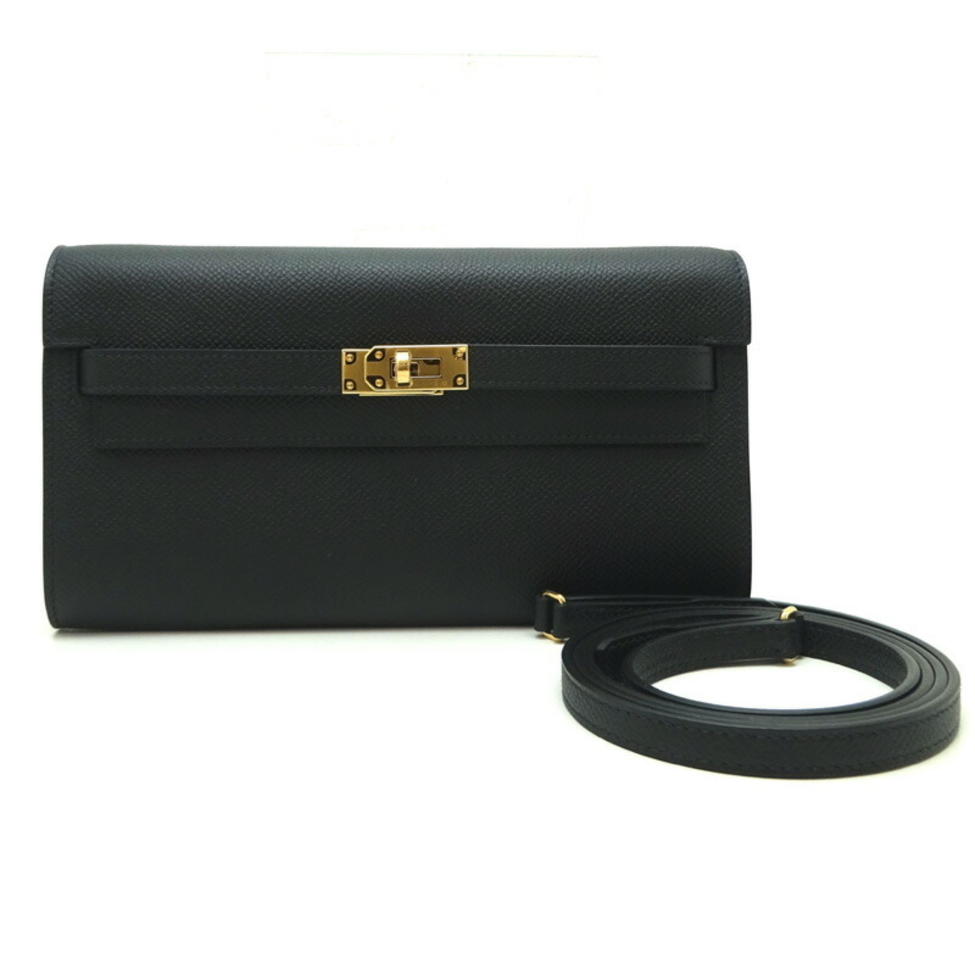 Hermes Kelly Wallet To Go U Engraved () With sticker on metal fittings Women's long wallet Veau Epsom Noir (Black) DH83094