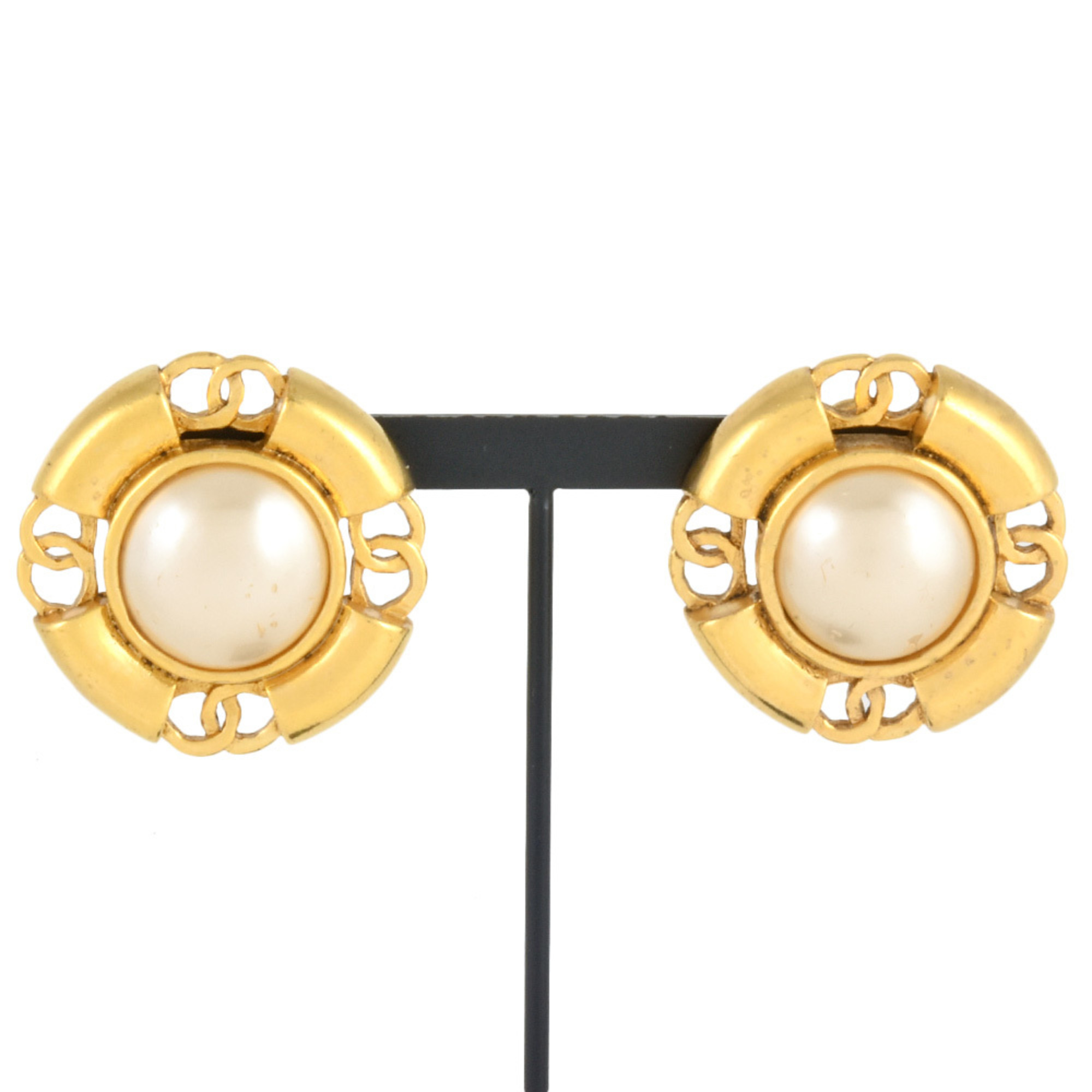 CHANEL Faux Pearl Earrings Coco Mark GP 94A Women's