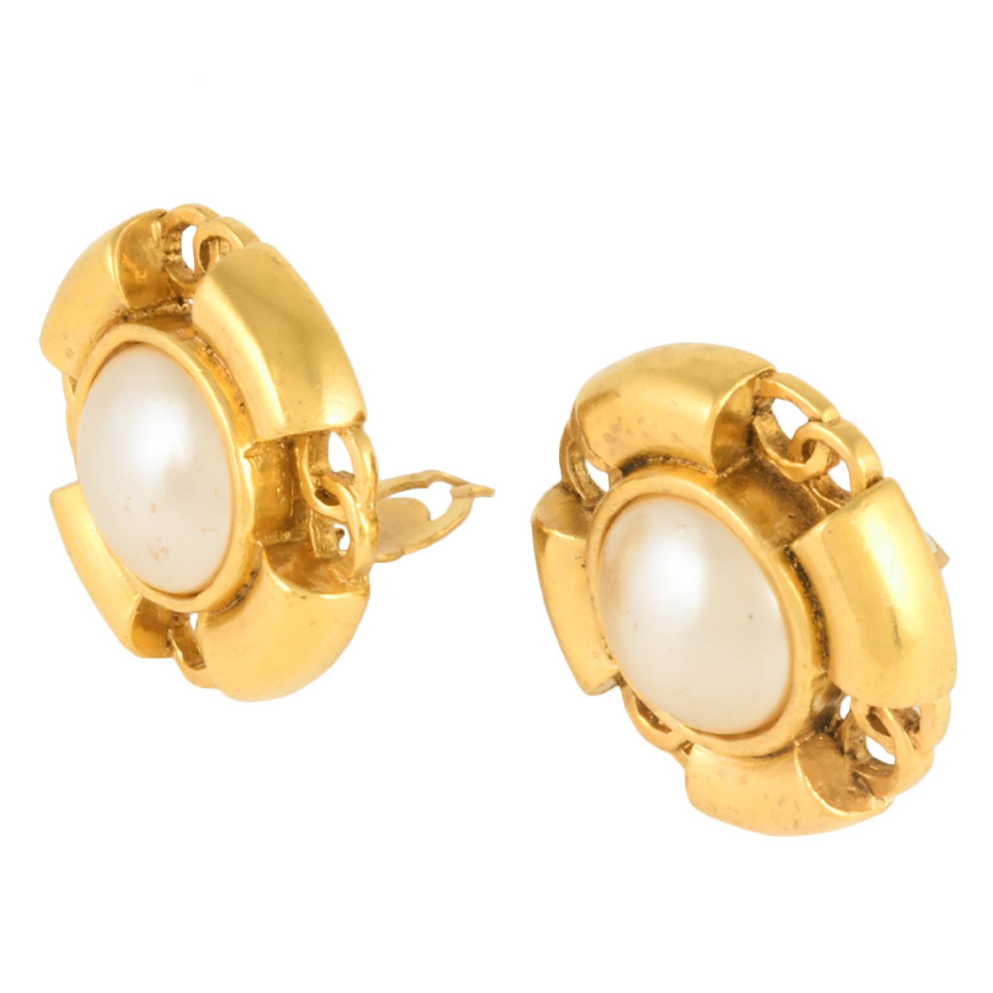 CHANEL Faux Pearl Earrings Coco Mark GP 94A Women's