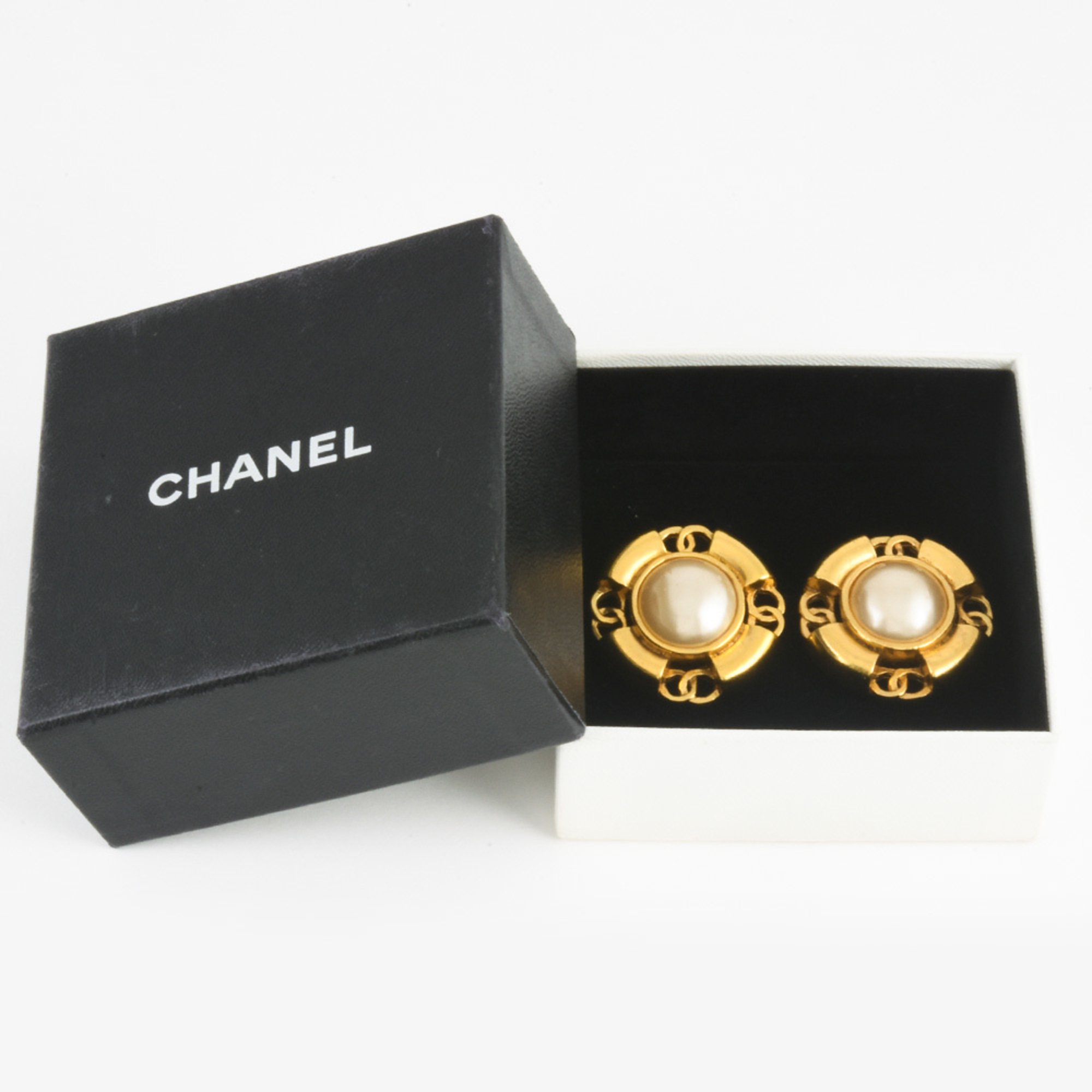 CHANEL Faux Pearl Earrings Coco Mark GP 94A Women's