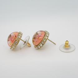 Chanel Earrings Coco Mark Circle Rhinestone GP Plated Gold Pink 09C Women's